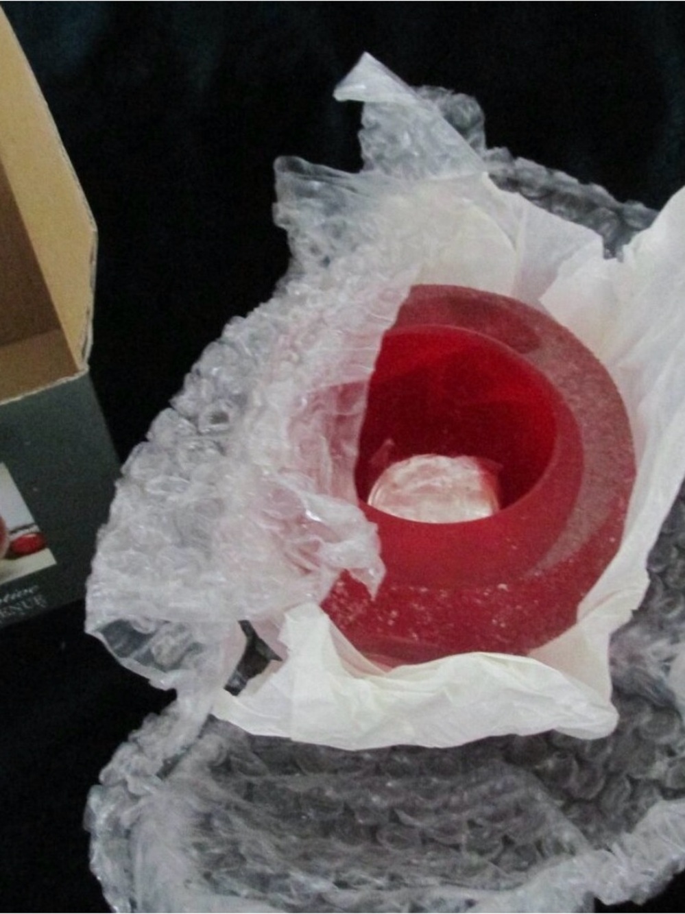 Vintage Saks Fifth Avenue Red Frosted Glass Crystal Candle Holder